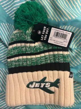 47 New York Jets Kids Pom Knit Beanie - Green & Cream
